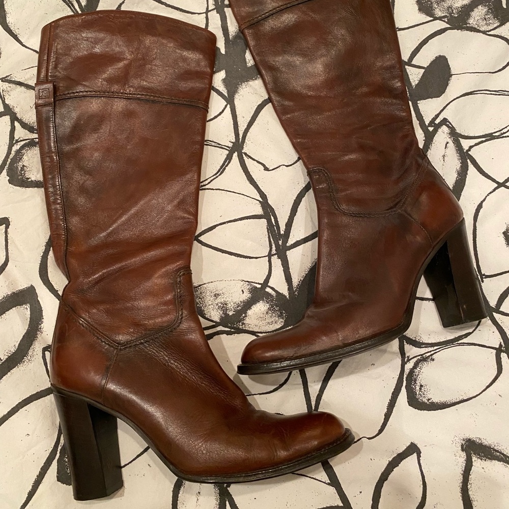 Brown leather knee high boots